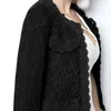 PEONFLY Elegant Women Blazer Long Sleeve Hollow Out Female Jacket Lace Patchwork Office Ladies Outwear Black White Plus Size 211112