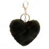 Luxury Heart Ball Pendant Leopard Plush Keychain Rings Kanin Fur Women's Bag Car Pendant