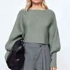 Woman Sweater Sexy Loose Slash neck Batwing Sleeve Sweater Army Green Jumper 2021 Spring Clothes Y1110