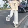 Japonês kawaii menina macia mulheres calças doce babados base selvagem cintura solta calças soltas elásticas estudante casual calça 211124