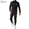 SITEWEIE Mens Tracksuit Set Two Piece Sports Wear Fashion Solid Color Letter Print Jogging Suit Autumn Gym Men Outfits L431 201128