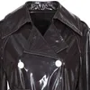 Nerazzurri Langer wasserdichter Trenchcoat aus schwarzem Lackleder für Damen, zweireihiger, schillernder, übergroßer Ledermantel 7XL 210916