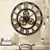 Grande horloge murale de style industriel rétro en bois montre murale décorative pour salon bureau bar mur art décor 211110