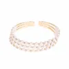 New Open Cuff Three Rows Pearl Bracelet Rhinestone Inlaid Adjustable for Best Friends Sisters Mother and Daughter Aic88 Q0719