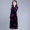 Casual Dresses 2021 Autumn Sexy Women Velvet Dress Vintage Chinese Style Cheongsam Collar Long Sleeve Elegant BodyCon Party