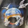 Hip Hop Streetwear Washed T-shirt Pigeon Flame Earth Print T Shirt 2022 Summer Short Sleeve Tshirt Men Harajuku Cotton Tee Black G1217