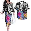 Robes décontractées Hycool Femme Vêtements Samoan Tribal Hawaiian Tortue Motif Couple Chemise Pour Femmes Vêtements De Fête Dames