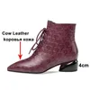 Meotina Véritable Cuir Mi Talon Bottes Courtes Femmes Chaussures Bout Pointu Zip Lacets Talons Épais Bottines Femme Automne Hiver Noir 210608