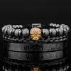 3 sztuk Luksusowy Roman Royal Skull Urok Mężczyźni Ze Stali Nierdzewnej Geometrii Pulseiras Otwarte Regulowane Bransoletki Para Biżuteria