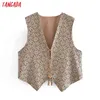 Tangada vrouwen mode bloemen print kwast vest trui v-hals mouwloze vrouwelijke vest chic tops DAN18 210910