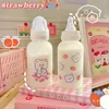 Cute Cartoon Strawberry Bear Glass Pacifier Water Bottle Straw Cup For Adult Children Milk Frosted Bottle Baby Feeding Bottles 211020