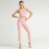 Nessaj 2Pcs / Set Seamless Women Sport Gym Suit Fitness Clothing Gymnastics Long Sleeve Top And Butt Scrunch Leggings Sport Set Y0625