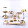 Andra festliga partier 8st Crystal Metal Cake Stand Set Akryl Spegel Cupcake Dekorationer Dessert Pedestal Wedding Display Tray