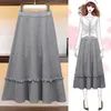 Knitted Long Warm Skirt Women Skirt Maxi Saia Longa Black Skirt High Waist A-line Skirts Autumn Winter White 210619