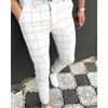 Mäns modebyxor Plaidbyxor Man Casual Sommar Social Slim Fit Streetwear Kläder Sweatpants Zipper Soft Elastic Business X1027