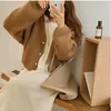 Autumn Winter Sweater Tops Korean Style Long Sleeve V-Neck Solid Single Breasted Knitted Cardigan Coat 210525