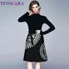 TESSCARA femmes automne hiver élégant pull Robe femme bureau fête Robe de haute qualité luxe broderie Designer Vestidos G1214