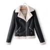 Women's Leather & Faux Women Lamb Wool Fur Jacket Cool Lady Pocket Leather-clad Female Turn Down Collar Moto Girls Chic Sets