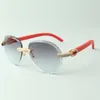 2022 classic micro-pave diamond sunglasses 3524027 with red natural wood arms glasses, Direct sales, size: 18-135 mm