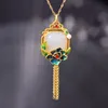 Earrings & Necklace Vintage Chinese Style Jewelry Charm Enamel Flower Pendant Gold Bracelet For Women Engagement Unique Anniversary Gift