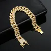 Link Chain Gold Color Men Hip Hop Bling Armband Fashion Rhinestone 20cm Long Miami Cuban Armband Jewelry 12mm Fawn22