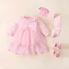 New Infant Christening clothes New born Baby Girl Dresses Cotton Princess 0 3 6 12 Months Baby Baptism clothing G1129