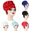 2021 Fashion Flowers Pearl Muslim Turban Women Elegant Party Wedding Headwear Hijabs Cap Hair Loss Bandanas Muslim Head Wrap