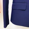Blazer doppiopetto da donna di design originale di alta qualità di nuovo stile Giacca slim Colore a contrasto Retro collo a scialle Outwear Navy 2112