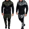 Mężczyźni Causal Camouflage Print Sets Camo Jacket + Spodnie 2PC Dres Sportwear Bluzy Bluza Pant Suit Plus Size 211222