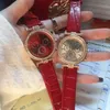 Elbise kadın saatler elmas kol saatleri kırmızı deri kayış 33mm kadran quartz bayan kız için saat izle
