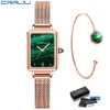 Femmes vert carré montre analogique Quartz en acier inoxydable maille cuir bande décontracté mode dames montres-bracelets 3ATM étanche 210310