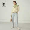 FANSILANEN Patchwork vintage turtleneck knitted sweater Womne autumn winter oversized white pullover Knitwear elegant jumper 210607