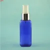 Botella de viaje de plástico azul cuadrada de 50 ml x 300 con rociador, vacía recargable para productos de embalaje de cosméticos