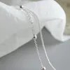 S'STEEL 925 Sterling Silver Anklets For Women Concise Beads Double-deck Chain Anklet Tornozeleira Feminina Boho Leg Fine Jewelry