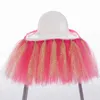 Baby birthday Table Skirt Mesh children dining table party decoration chair skirt tablecloth