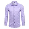 Фиолетовые мужские бамбуковые волоконные платья рубашка бренд Slim Fit с длинным рукавом Homme не железо легкий уход Формальная рубашка для мужчин 210708