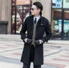 Men's Wool Men's & Blends Grey Casual Woolen Coat Men Trench Coats Belt Winter Warm Long Sleeves Overcoat Mens Cashmere Casaco