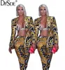 DPSDE Yellow Print Moda Dwa kawałki Kobiety Zestaw Jesień Pełna Rękaw Casual Cardigan Nowy 2020 Skinny Czeski Streetwear Dres Y0625