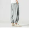 Drawstring Waist Streetwear Men Casual Trousers M-5XL Mens Casual Elastic Waist Linen Ankle Length Wide Leg Baggy Harem Pants X0723