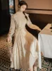 Vintage Sukienki Maxi Dla Kobiety Wysoka Talia Z Długim Rękawem Elegancki Urodziny Dress Pani White Cheongsam Wieczór Odzież 210603
