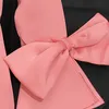 女性シースのための弓のミディボディコンのドレスのオレンジ色のピンクの長いフレアスリーブは女性シースを切り取るプリーツ裾の女性エレガントパーティードレスs xxl 210527