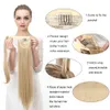 Straight Ponytail Hair Extension Clip in Fake Wig Hairpiece Synthetic Blonde Wrap Around Pigtail Long Smooth Overhead Pony Tail1295559