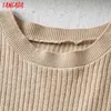 Tangada Korea Chic Kvinnor Solid Sommartröja Kortärmad Ladies Stickade Jumper Tops Fe04 210609