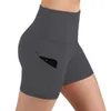 Sommar andningsbara kvinnor Hög midja Shorts Elasticitet Gym träning Push up Skinny Side Pocket Black 210604