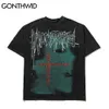 Oversized T-Shirts Hip Hop Creative Ripped Distressed Punk Rock Gothic Tees Shirts Streetwear Harajuku Casual Tshirts 210602