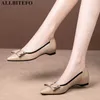 ALLBITEFO large size:34-42 genuine leather bowtie thick heels wedding women shoes low-heeled women heels office ladies shoes 210611