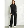 Minimalism Autumn Fashion Women Set Spliced Lapel Shirt Tops High Waist Loose Pants Female Suit 1879 210527