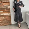 Yitimuceng Robes à pois pour femmes Split Fork Maxi Robe Peter Pan Collier Taille haute Sundress Printemps Mode coréenne 210601