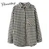 Yitimuceng Plaid Blouse Dames Vintage Button Up Shirts Lange Mouwen Turn-Down Collar Straight Black Spring Fashion Tops 210601