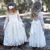 2-12 Jahre Lace Girls Kleid 2021 Neues Weiß/Beige Kleinkind Langarm Blume Boho Kleidung Baby Kinder Prinzessin Hochzeit Prom Party G1129